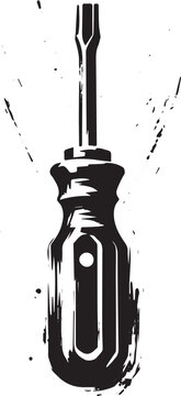 Monochrome Screwdriver Illustration in Sumi-e Style with Brush S