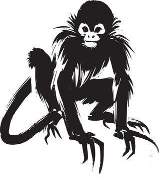 Elegant Spider Monkey Portrait in Minimalist Sumi-e Style Monoch