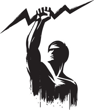 Empowered Figure Holding Lightning Bolt in Sumi-e Style Illustra