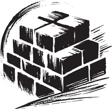 Abstract geometric block illustration in black ink brush style v
