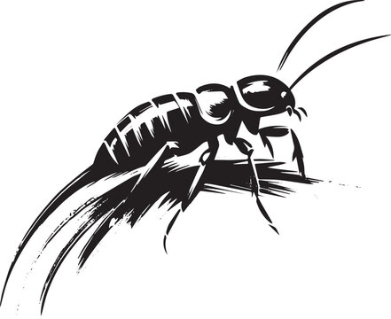 Elegant sumi-e style depiction of an earwig on a white isolated