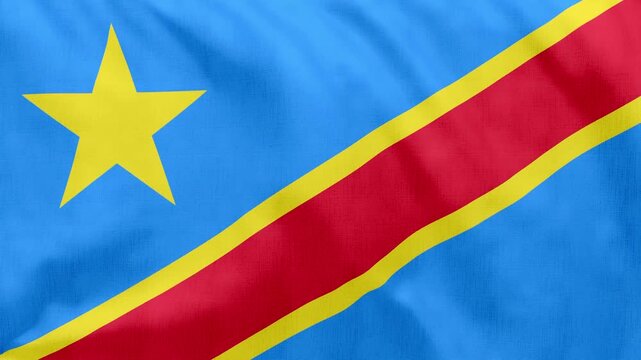 DR Congo Flag Waving in Wind, Seamless Loop Animation