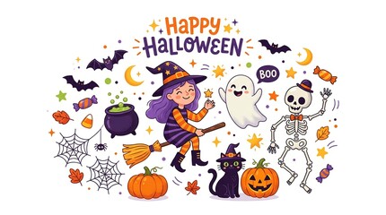 Fototapeta premium halloween witch with pumpkin