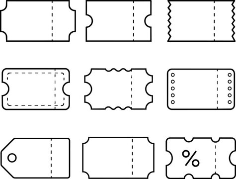 Outline set of ticket stubs tags and coupon shapes with perforation guides
