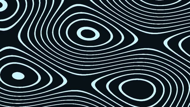 Abstract Topographic Wave Pattern Animation with Glowing White Lines on Dark Background.