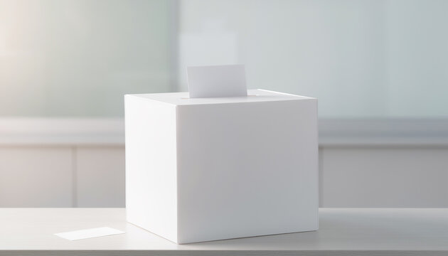 白い投票箱と投票用紙で表した選挙と市民参加のイメージ