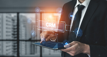 Obraz premium CRM platforms improve customer relationships through data analysis, CRM communication tools, and automation. CRM systems support customer management, tracking, and CRM relationship success. Spline