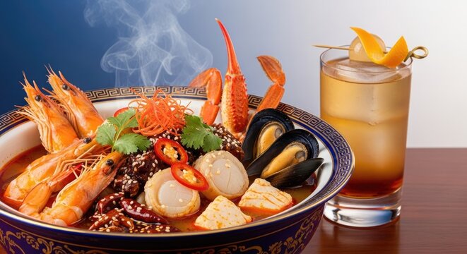 Seafood dish with shrimp, mussels and cocktail