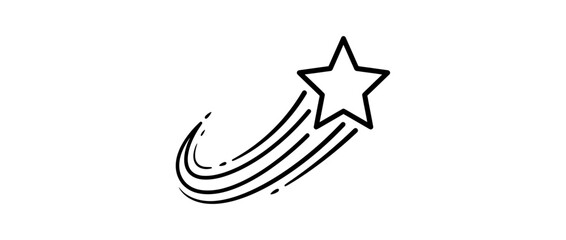 Doodle Shooting Star Icon, Creative Concept, Simple Line Art © din