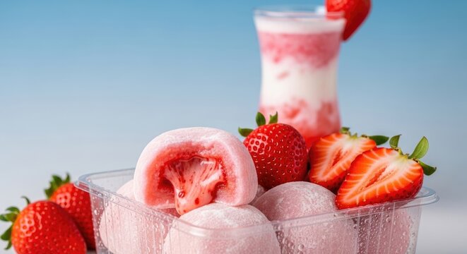 strawberry ice cream, fresh strawberries