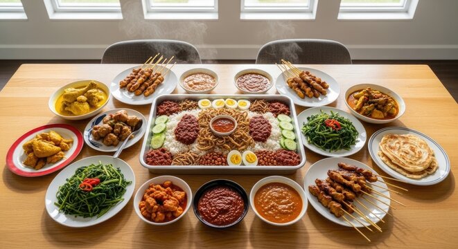 Variety of asian dishes on table