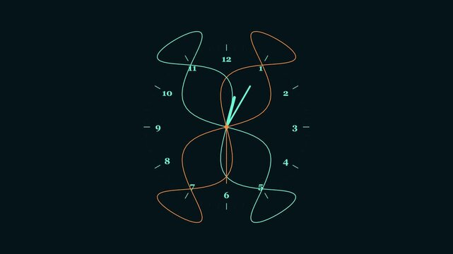 Abstract geometric clock animation with dynamic lissajous curves and minimalist time motion clock geometry