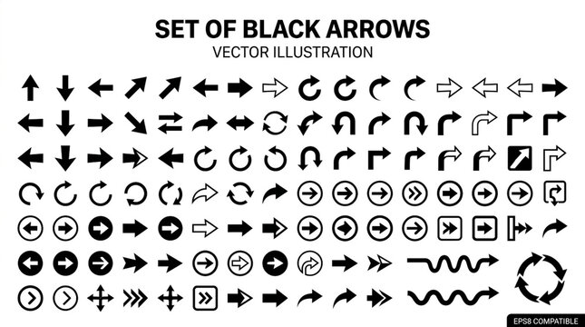 Black Arrow Icons Collection &ndash; Direction, Navigation, Refresh and Interface Vector Set