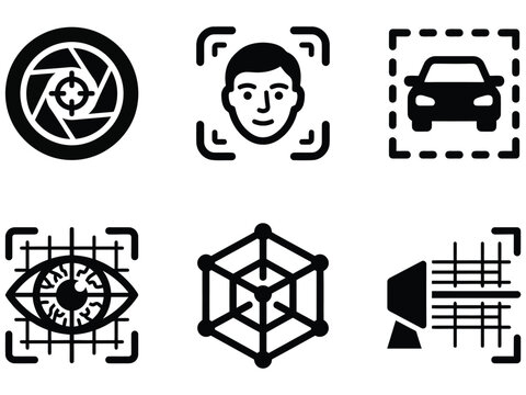 Biometric and object recognition technology vector icons collection