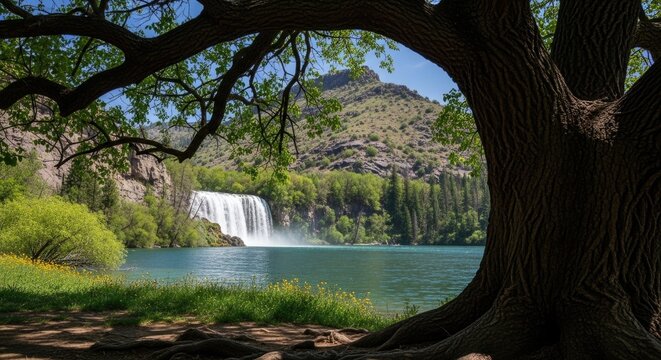 Waterfall in a serene natural landscape