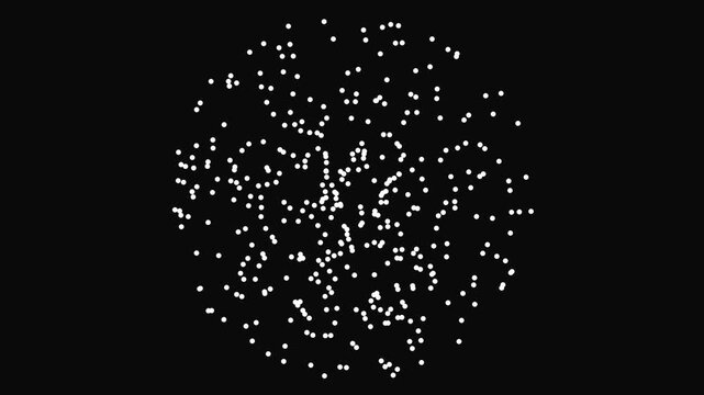 Abstract particle swarm motion background, glowing white dots floating on black, minimalist digital data network animation