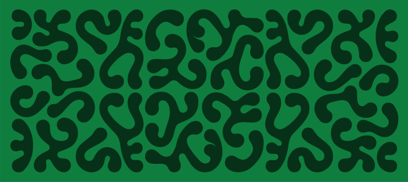 Dark green organic amoeba shapes on a bright green background