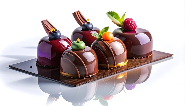 Delicious chocolate desserts on plate.