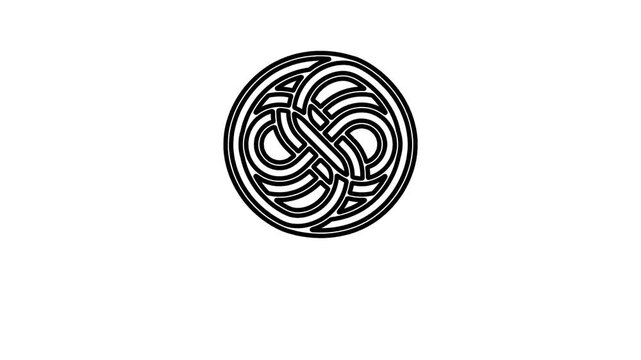 A logo design of a knot pattern on a white background