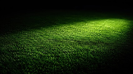 Naklejka premium Dark green sports turf with dramatic spotlight gradient. Concept for premium field background, stadium graphics, athletic advertising and grass texture design. 