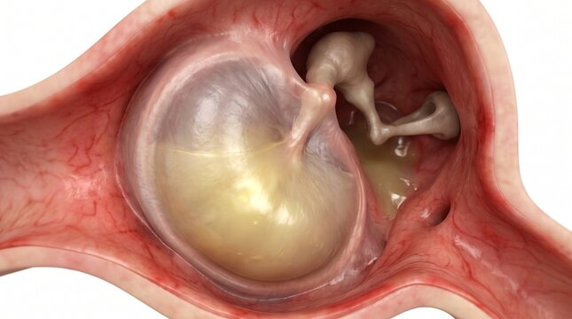 3D Anatomical Diagram of Bulging Eardrum in Acute Otitis Media