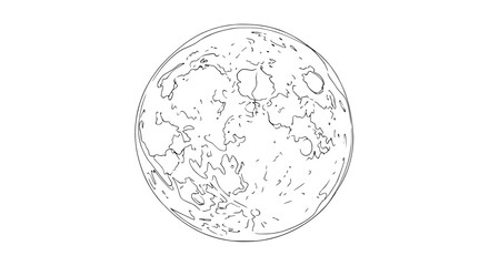 Hand-drawn sketch of the full moon with craters and surface details, isolated on white. © Orti
