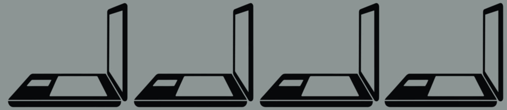 Open Laptop Computer Side View Line Art and Silhouette Vector Set
