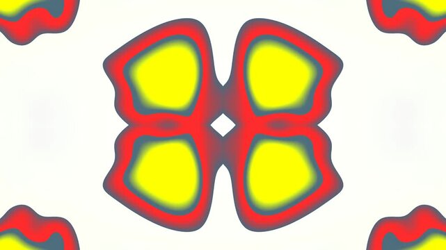 Symmetrical kaleidoscope effect where vibrant, rounded geometric shapes shift, expand, and contract in a rhythmic, organic motion