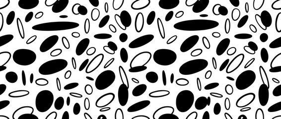 Fototapeta premium Abstract Black Ellipses Pattern on White Background - Seamless Vector