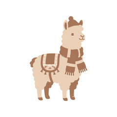 Obraz premium Cute Llama Wearing Winter Scarf and Hat, Festive Animal Illustration