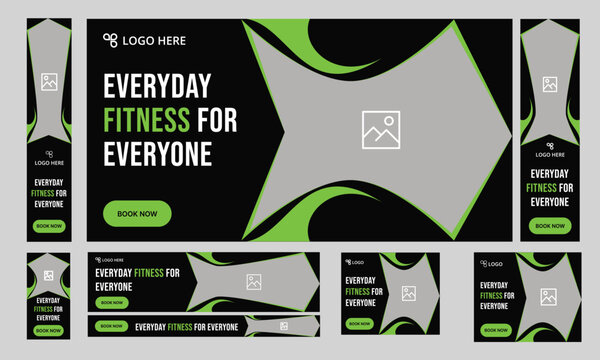 Customizable vector gym fitness social media post banner template set, Sports social media square banner, Workout exercise social media promotion design. Vector eps 10 file format