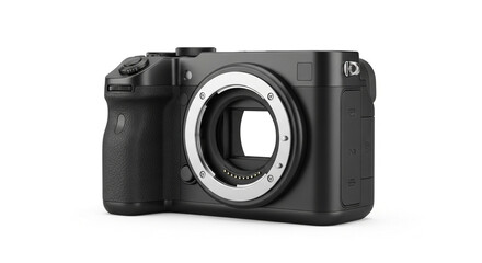 Fototapeta premium Black digital camera with lens mount on white background