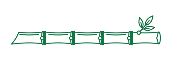 Green bamboo stalk with leaves, simple line drawing, minimalist design © happy