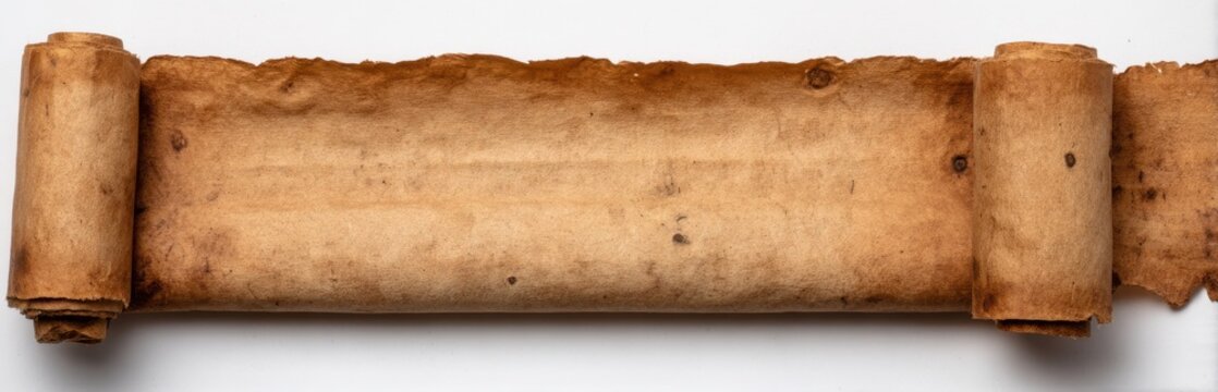 Antique parchment scroll displayed horizontally with natural edges and aged texture