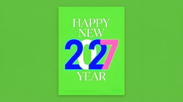 Happy New Year 2027 Greeting Card Design with Colorful Numbers on Green Background