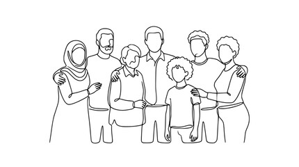 Obraz premium Diverse Family Portrait: Multi-generational, Single Line Art Illustration