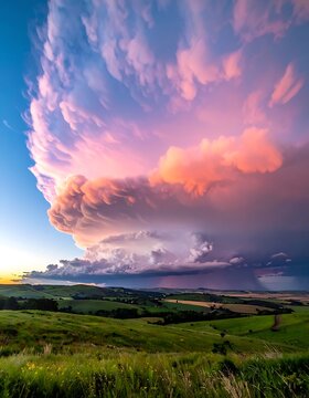 Dramatic Cumulus Clouds at Sunset Landscape.