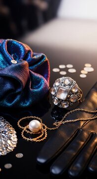 Jewelry accessories on reflective surface
