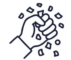 Human hand squeezing throwing celebration confetti party line icon
