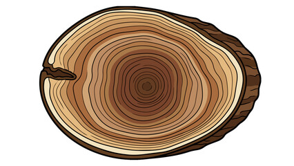 Detailed Illustration of a Tree Trunk Cross Section Featuring Concentric Growth Rings and Natural Wood Grain Texture © Hammad