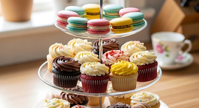 Colorful Cupcakes with Macarons