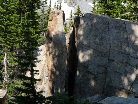 Split Granite Boulder Along Mitchell Lake Trail, Indian Peaks Wilderness, Colorado