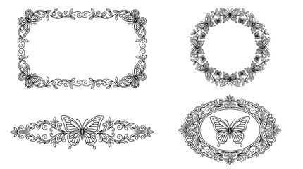 Fototapeta premium Butterfly Frame & Border Decorative Set