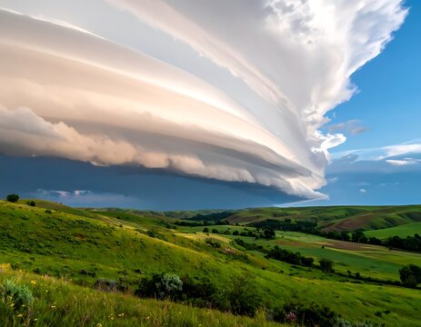Dramatic Landscape with Large Cumulus Clouds.