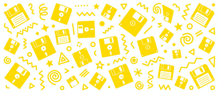 Retro floppy disks pattern, vintage technology, 80s computer storage, digital data background