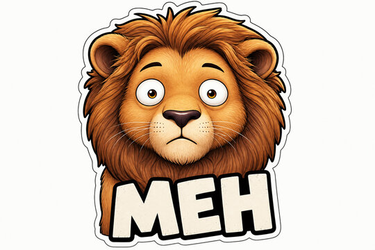 Cartoon lion face with meh expression.