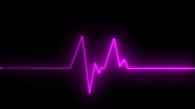 Heart beat on ecg vector. heartbeat line icon. vector illustration Format. Neon glowing pink heartbeat line on black background.