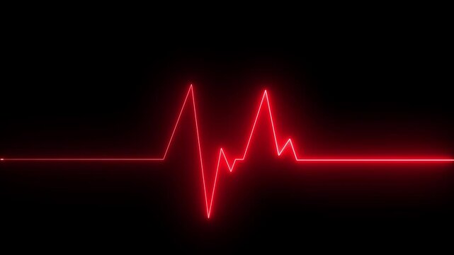 Heart beat on ecg vector. heartbeat line icon. vector illustration Format. Neon glowing red heartbeat line on black background.