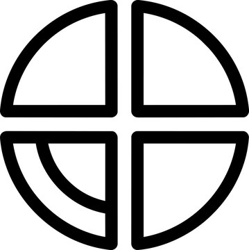 Circle divided into quadrants with curved accent line