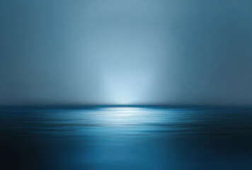 Obraz premium Calm blue ocean surface reflects sunlight under overcast sky, creating a serene and tranquil natural seascape with gentle ripples.